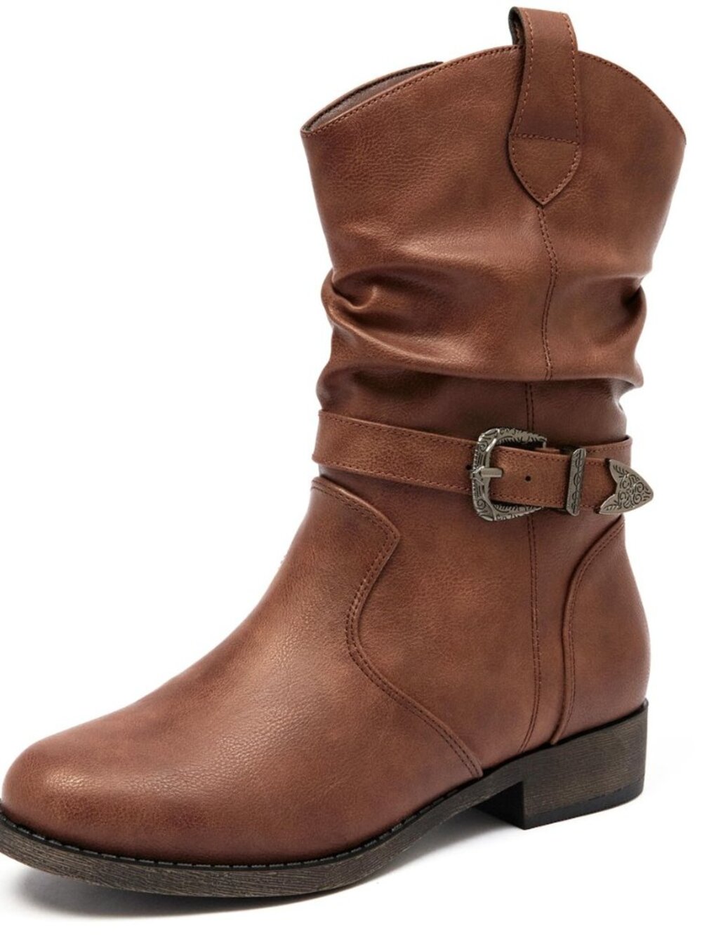 Women's Low Heel Mid-Calf Cowboy Zip Booties.